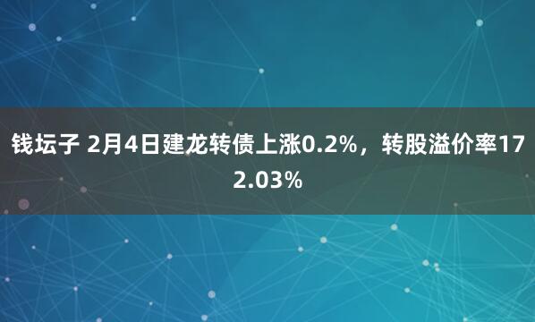 钱坛子 2月4日建龙转债上涨0.2%，转股溢价率172.03%